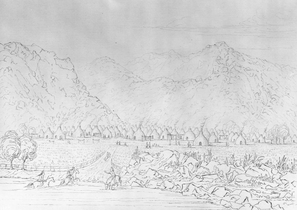 Detail of Engraving of a Pawnee Village after George Catlin by Anonymous