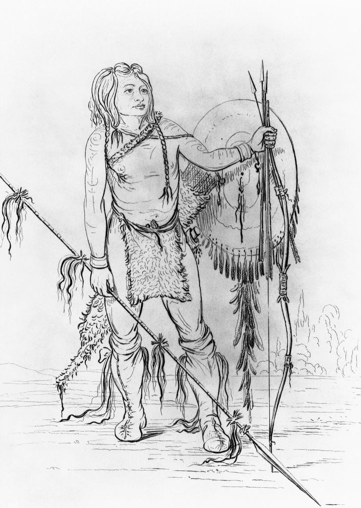 Detail of Engraved Portrait of His-oo-san-ches after George Catlin by Anonymous
