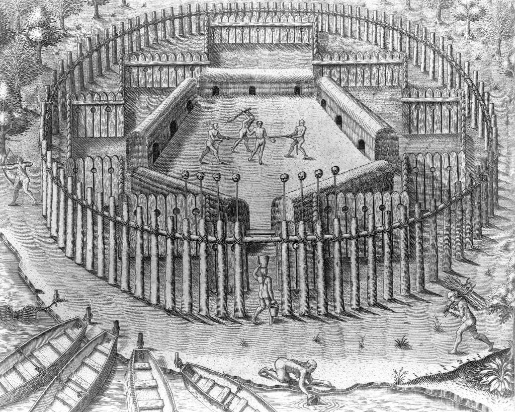 Detail of Engraving of a Tupinamba Village by Theodor de Bry