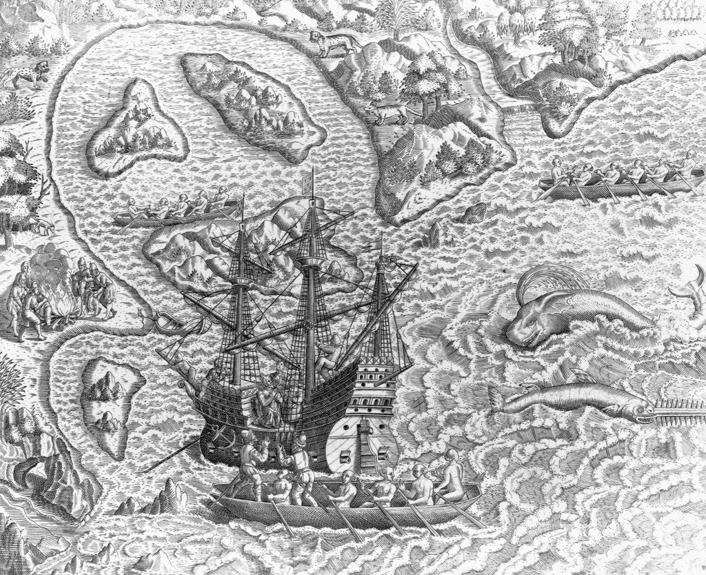 Detail of Johannes Staden Arrives at Unknown Island and Finds Portuguese Already There by Theodor de Bry From America by Anonymous