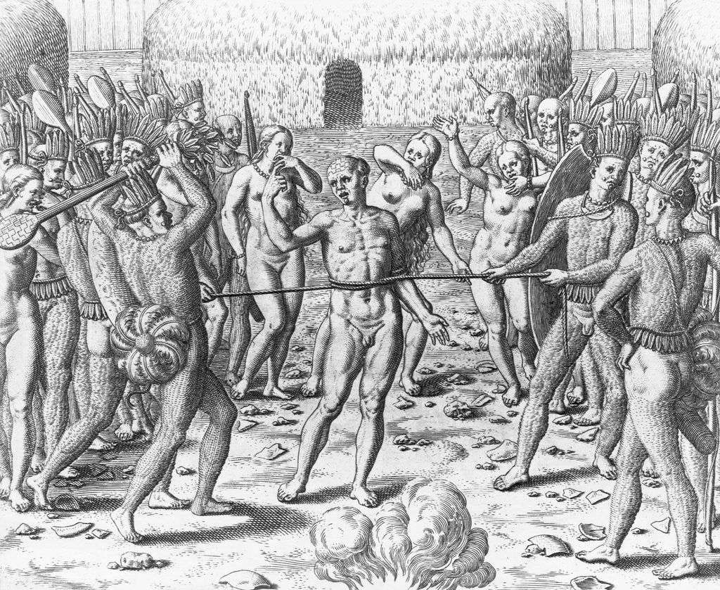 Detail of Engraving of Tupinamba Indians Executing a Prisoner by Theodor de Bry