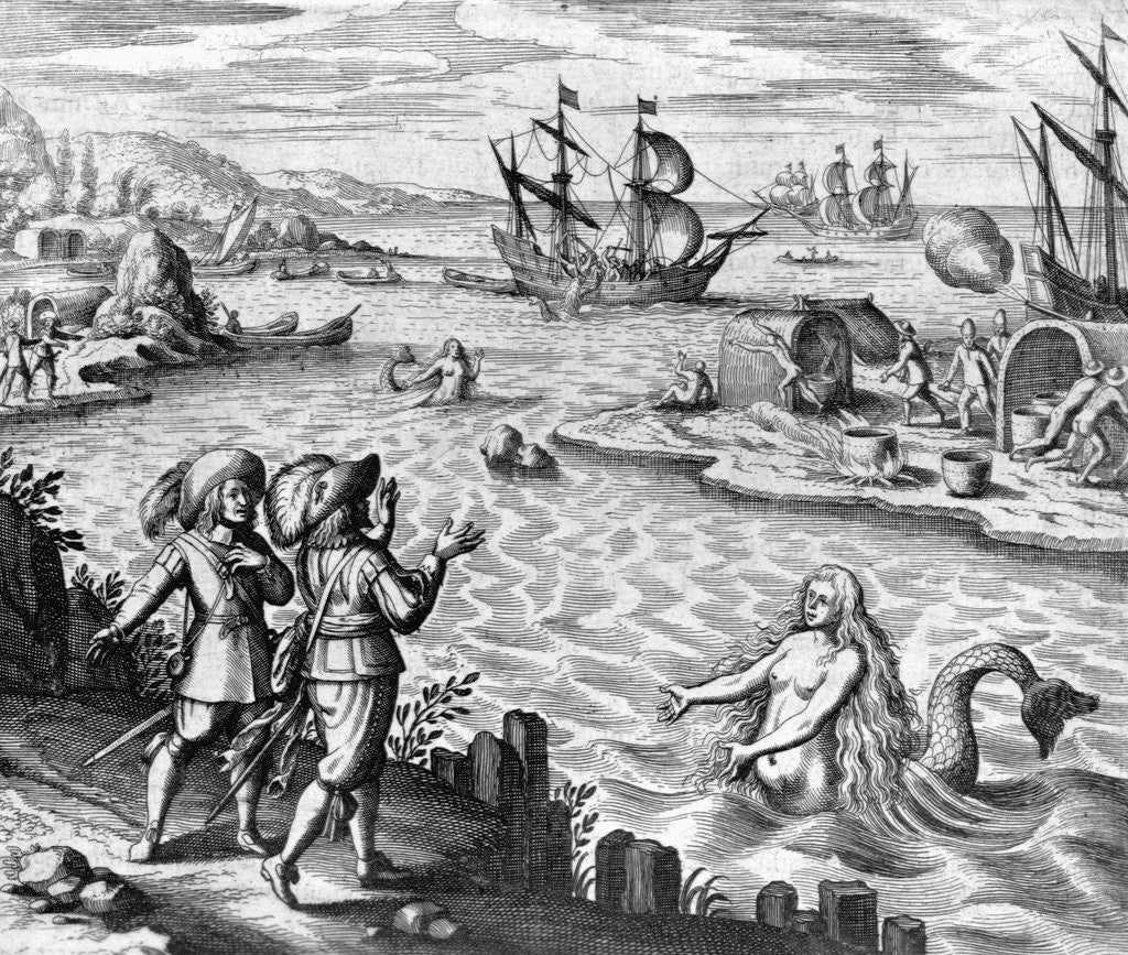Detail of Two Mermaids With Men on an Island by Theodor de Bry From America by Anonymous