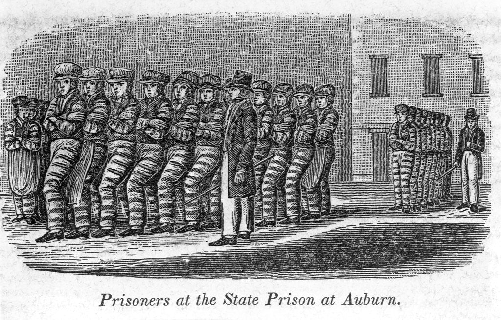 Detail of Prisoners at the States Prison at Auburn (New York; c. 1840) Eng. In John W. Barber, Historical Collections of the State of New York, p. 67. (F119.B24 by Anonymous