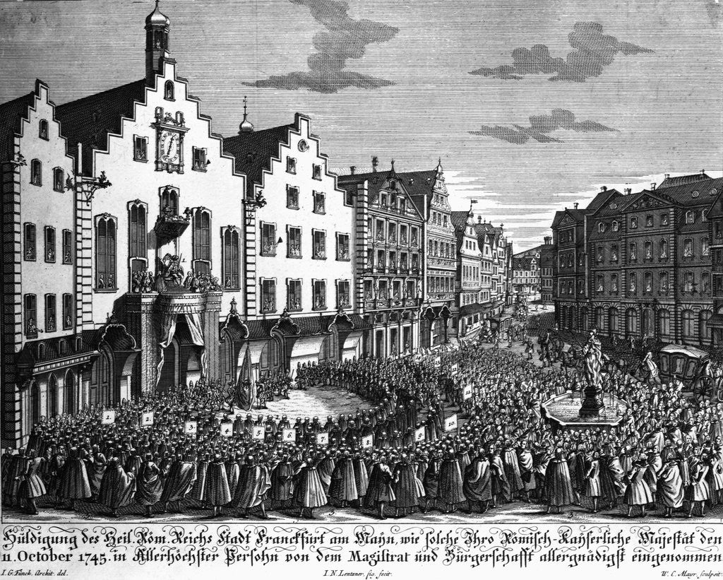 Detail of Paying Homage to Emperor Francis I in Romerberg Square Engraving by W.C. Mayr After a Drawing by Johann Georg Funck