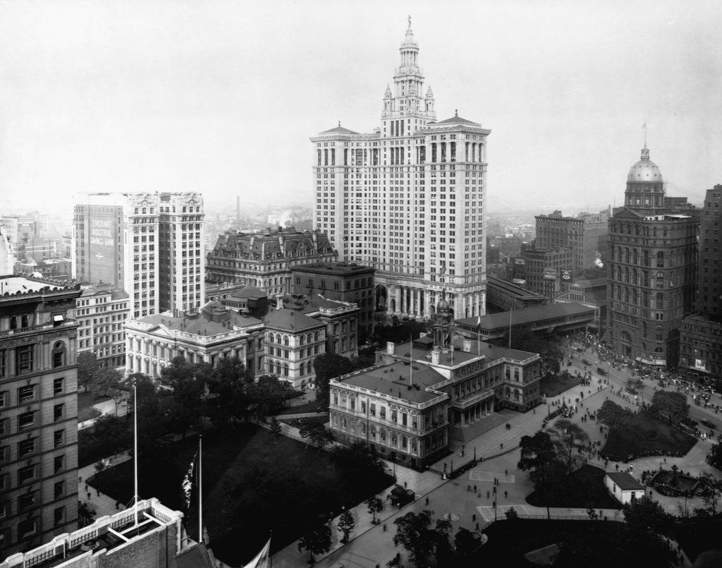 Detail of City Hall Park and Surrounding Buildings by Corbis
