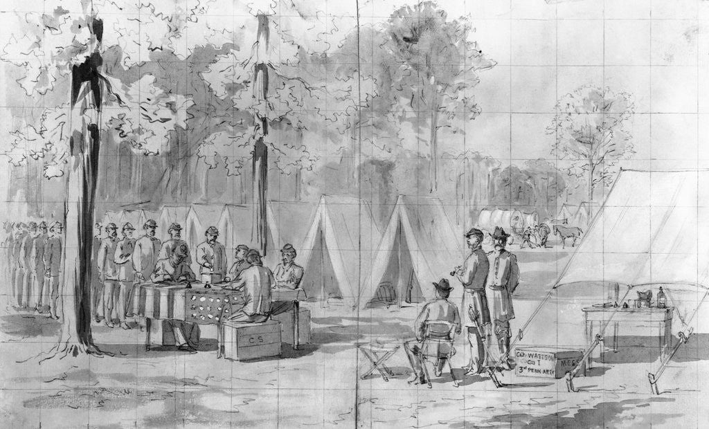 Detail of Drawing of Civil War Soldiers Voting by Anonymous
