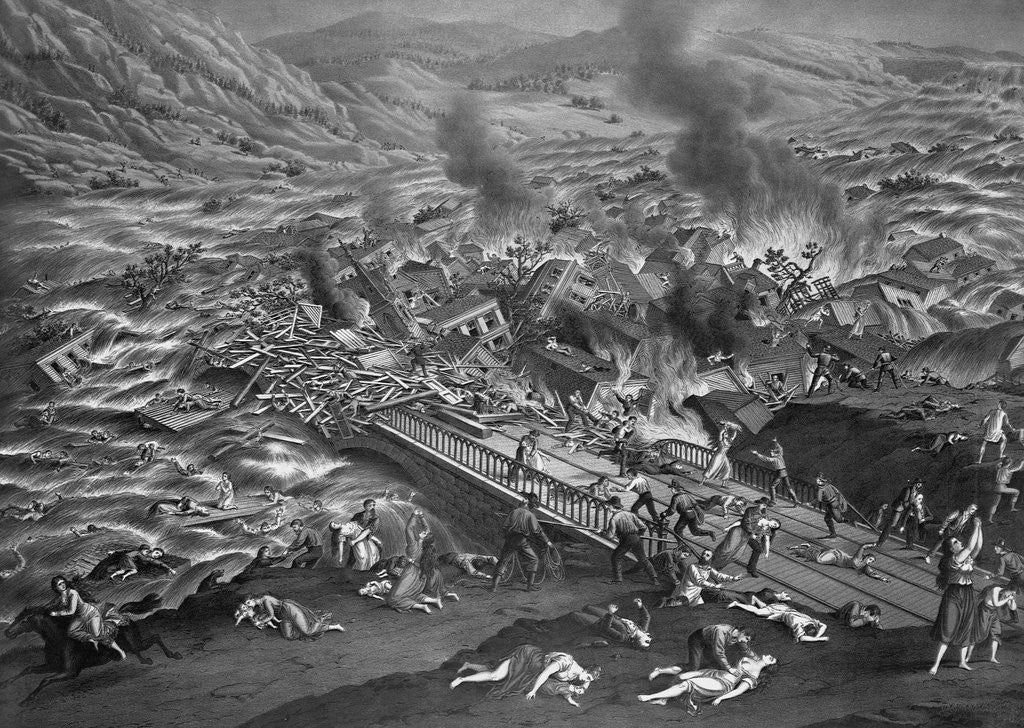 Detail of The Great Conemaugh Valley Disaster, Flood and Fire at Johnstown, Pa. Lithograph by Anonymous