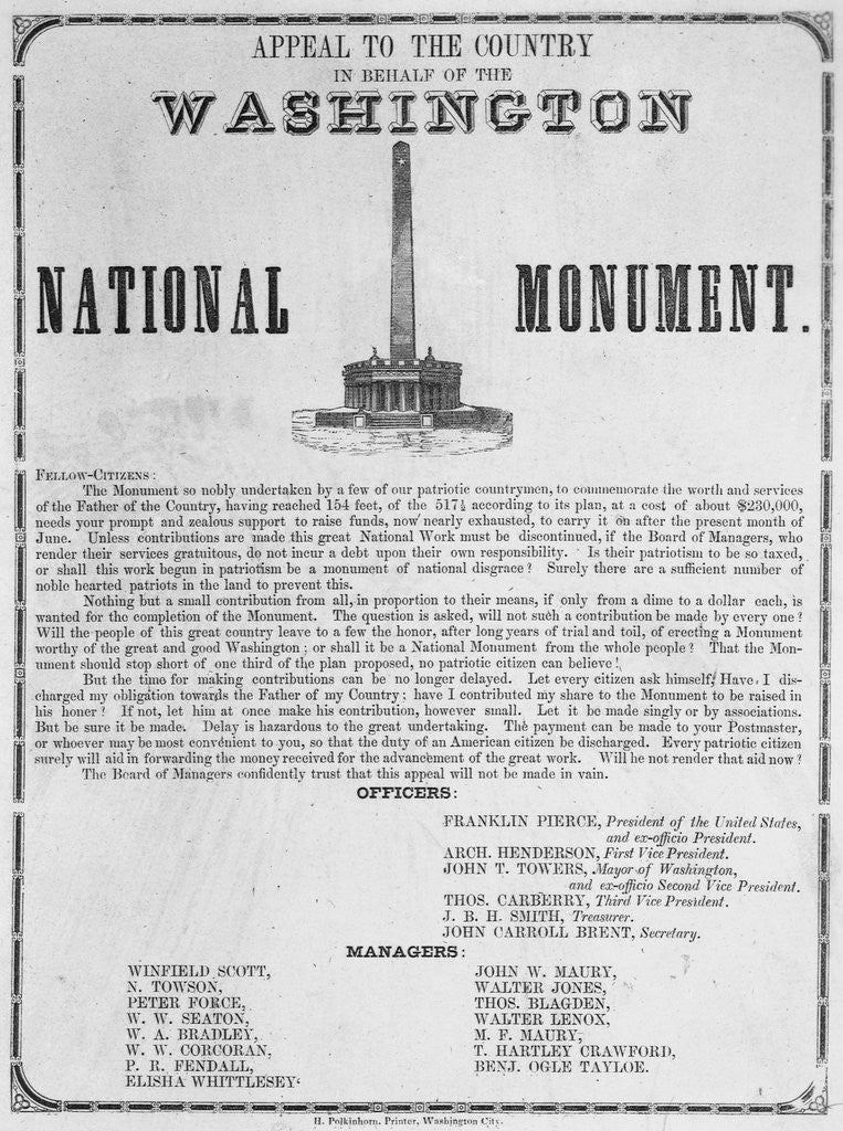 Detail of Broadside Appealing on Behalf of the Washington Monument by Anonymous