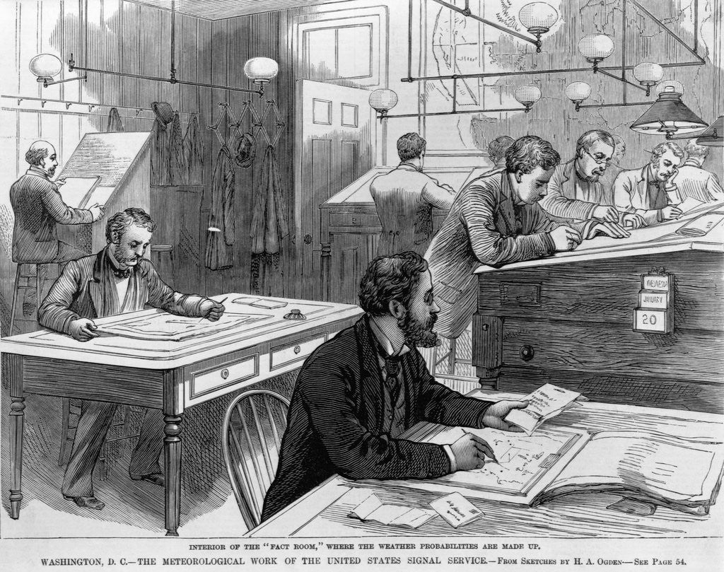 Detail of Interior of the 'Fact Room' Where the Weather Probabilities Are Made Up by H. A. Ogden