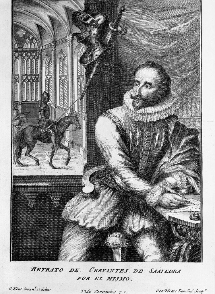 Detail of Portrait Engraving of Miguel de Cervantes Saavedra by George Vertue