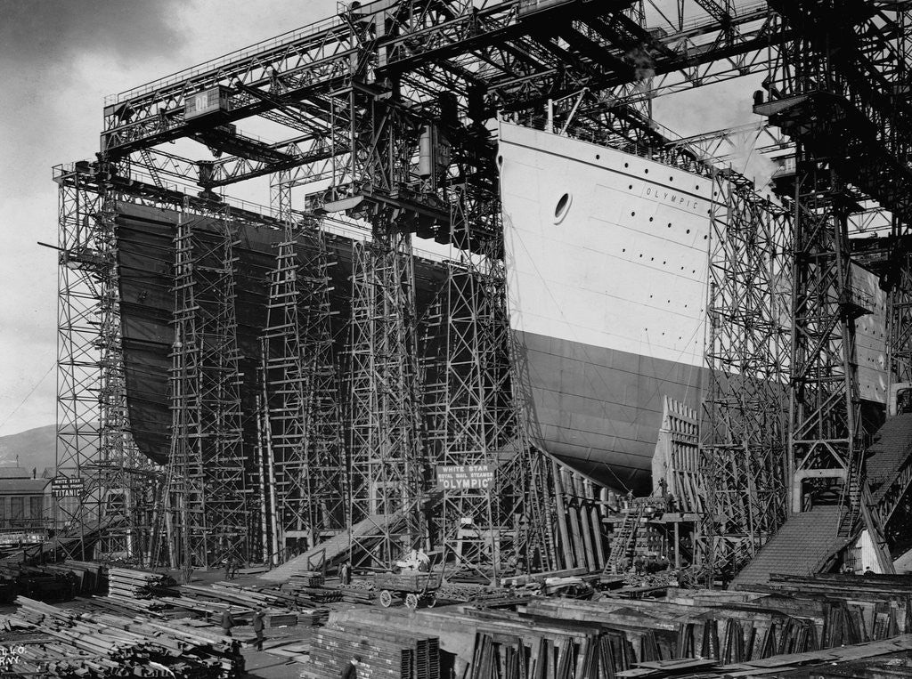 Detail of Olympic and Titanic Being Built by Anonymous