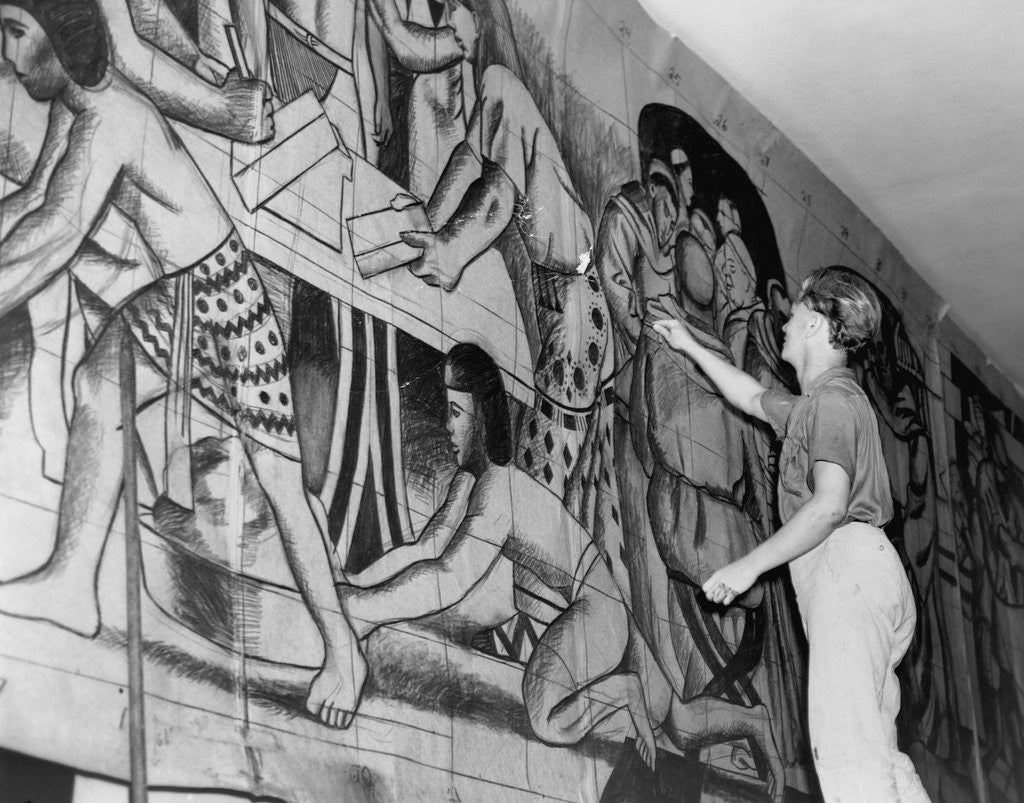 Detail of Works Progress Administration Artist Paints a Mural by Anonymous