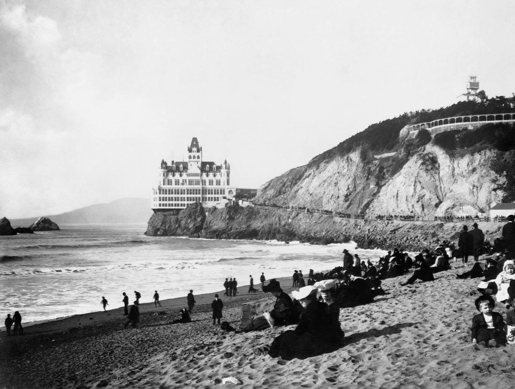 Detail of Crowds Enjoy the Beach Below the Cliff House by Anonymous