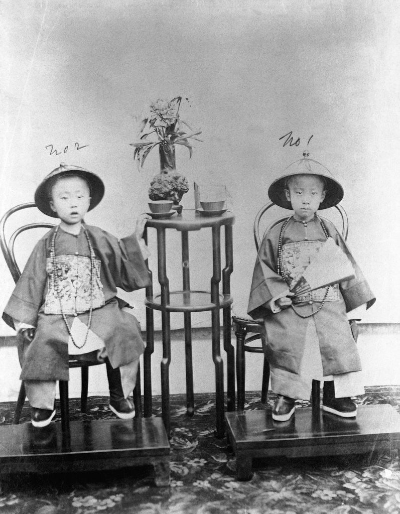 Detail of Emperor Kuang Hsu and younger brother standing at edge and on bridge by Anonymous