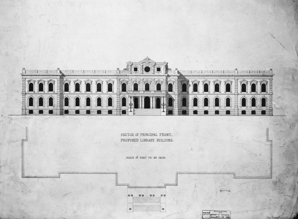Detail of Sketch of Principal Front. Proposed Library Building by John Fraser