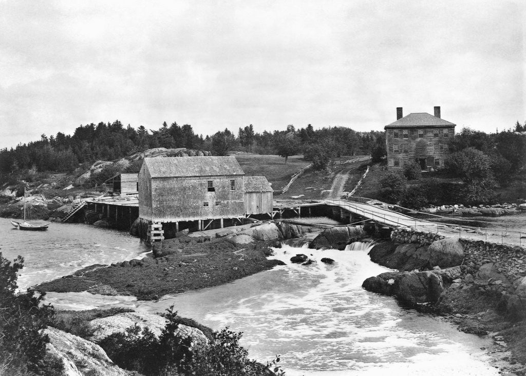 Detail of Coastal Buildings and Waterfall by Anonymous