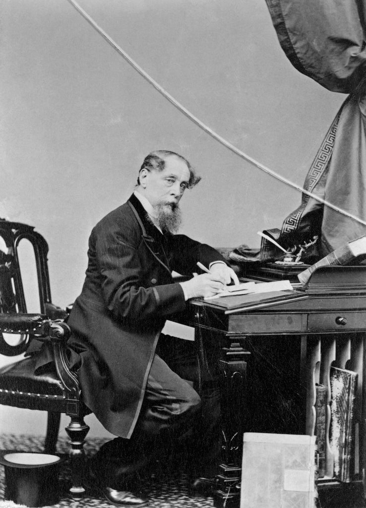 Detail of Charles Dickens Writing at Desk by Corbis