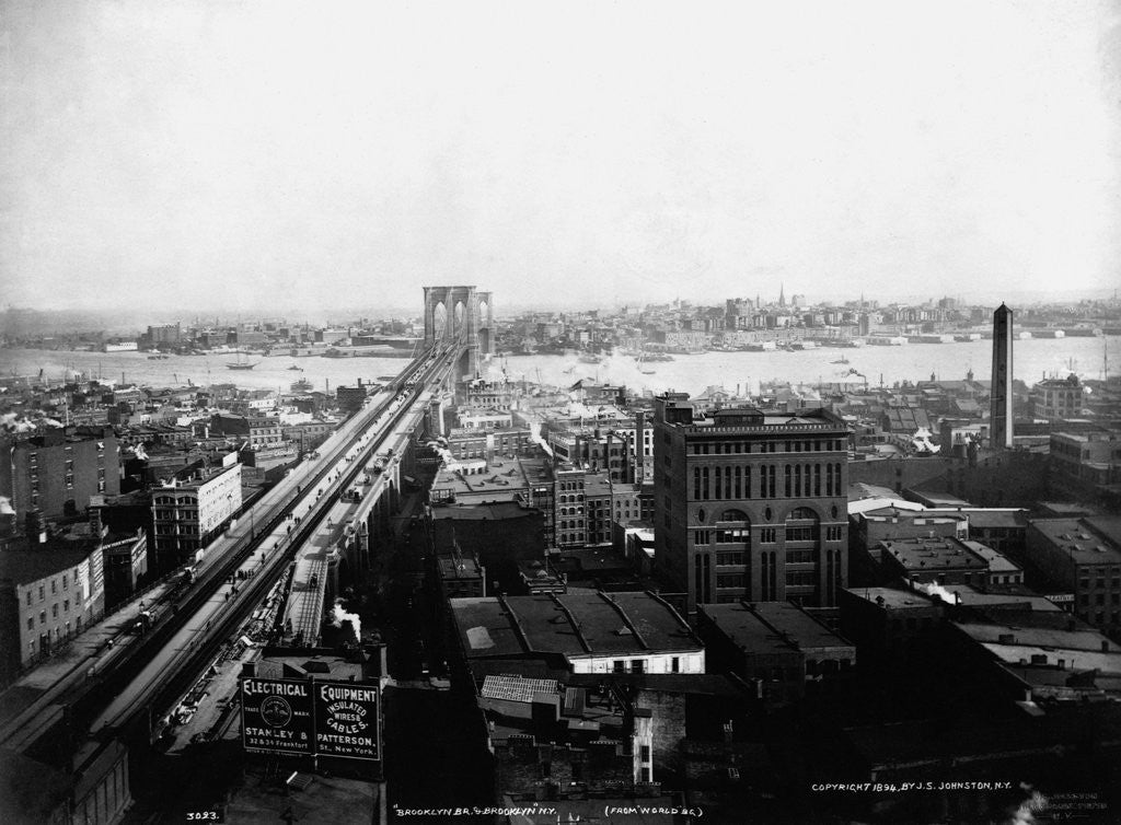 Detail of Brooklyn Bridge and Brooklyn from World Building by Corbis