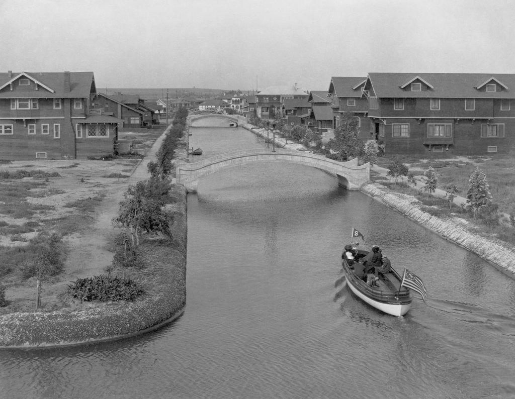 Detail of Boat on Aldebaran Canal Passing Houses in Venice, California by Anonymous