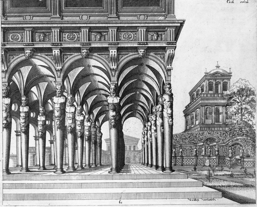 Detail of Colonnade With Fantastic Columns by Hieronymous Cock and Jan Vredeman de Vries by Anonymous