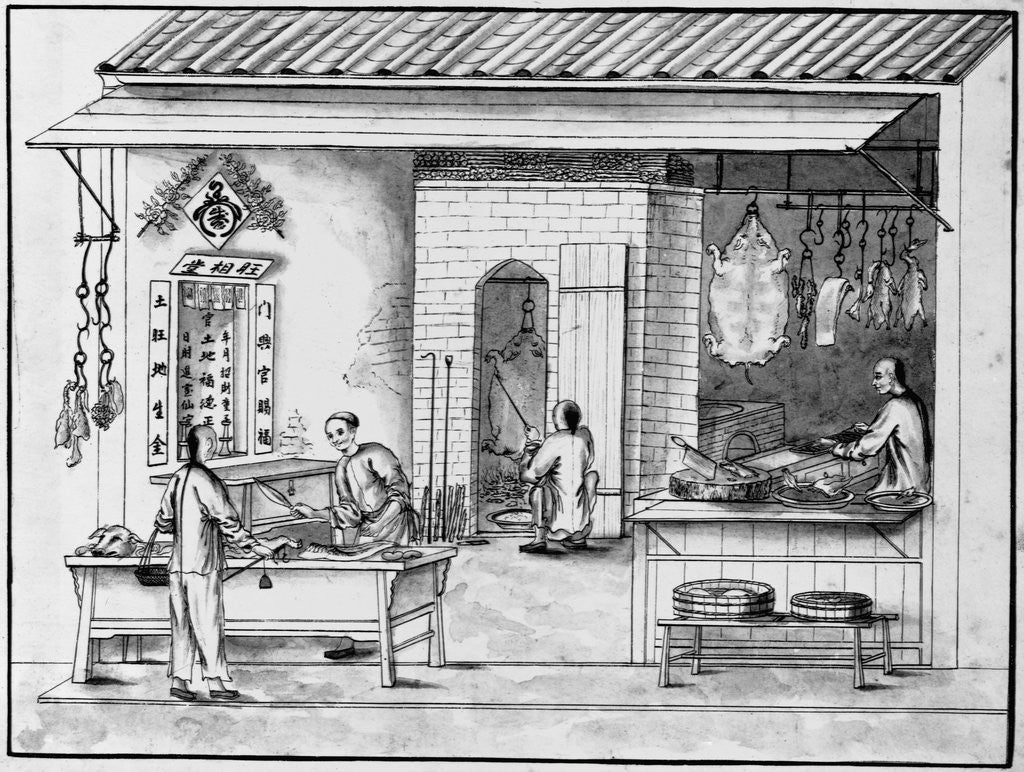 Eighteenth Century Chinese Drawing of a Butcher Shop by Corbis