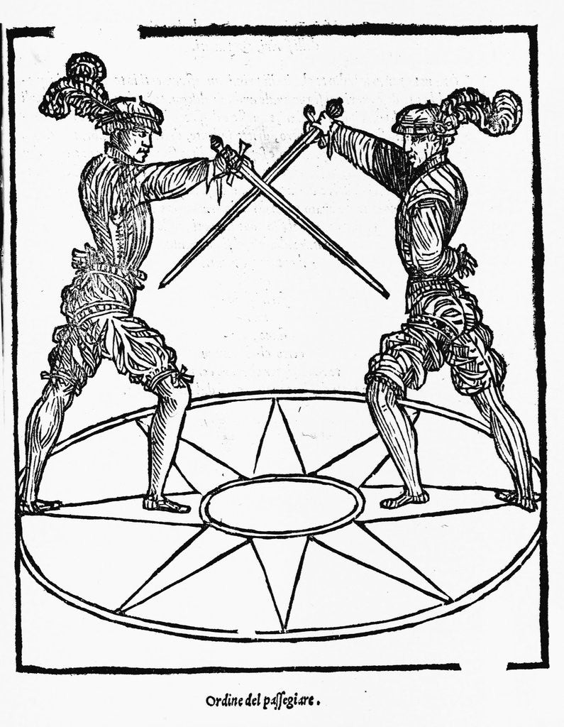 Detail of Woodcut of Sword Fighting Technique by Corbis