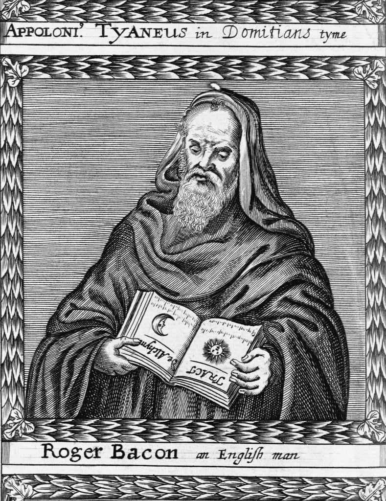 Detail of 17th-Century Woodcut of Roger Bacon Reading 'Tract de Alchym' by Anonymous