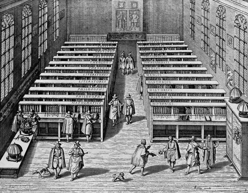 Detail of Seventeenth Century Engraving Interior of the Leiden Library by Corbis