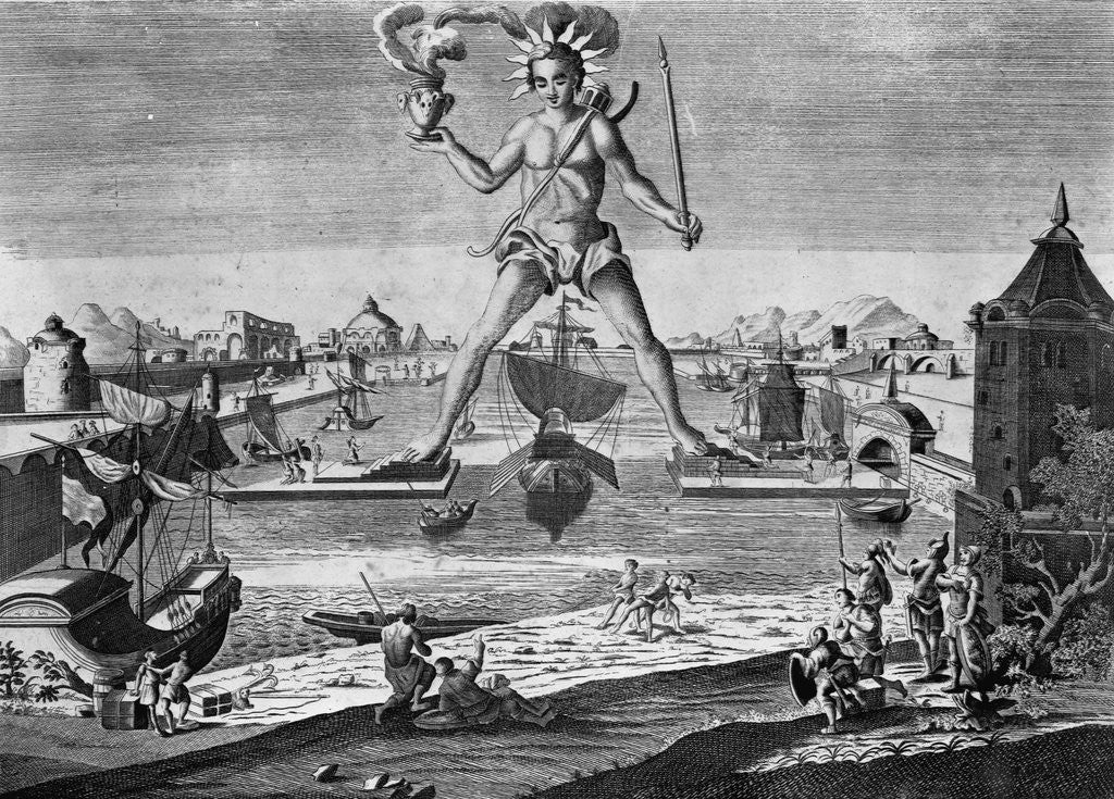 Detail of The Seven Wonders of the World: The Colossus of Rhodes 18th-Century Print by Corbis