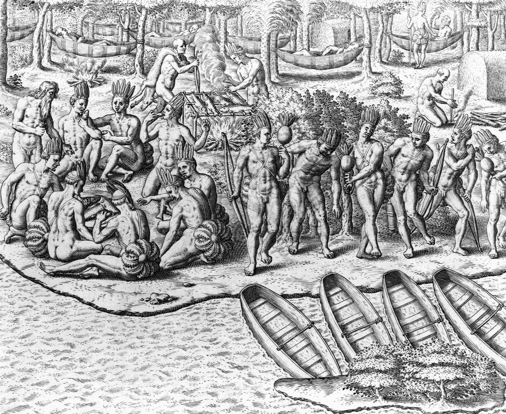 Detail of Indians Cooking, Eating, and Relaxing by Theodor de Bry From America by Anonymous