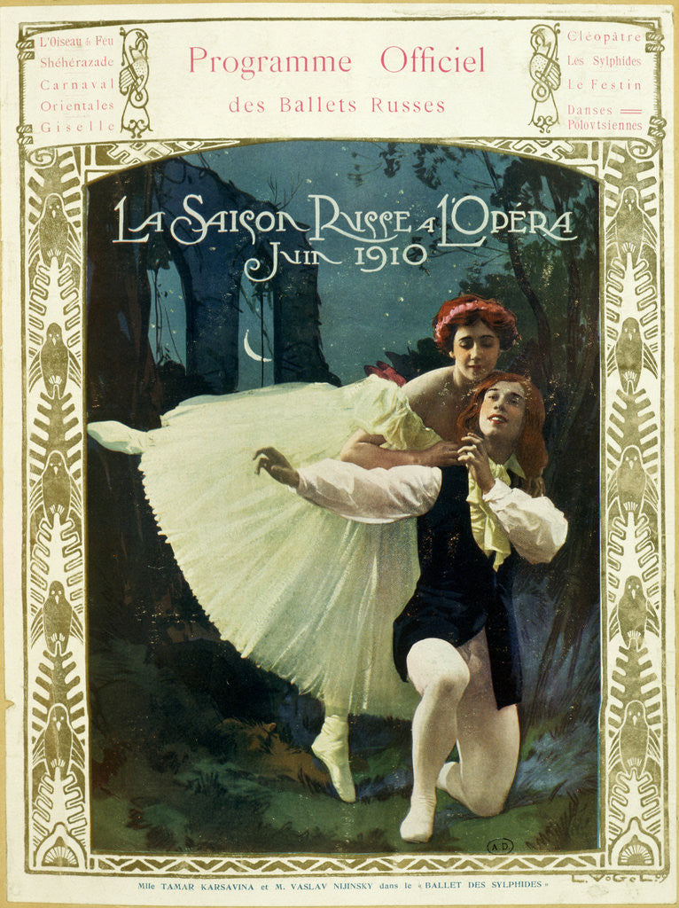 Detail of Programme Officiel des Ballets Russes, La Saison Russe a l'Opera, Juin 1910 With Nijinsky and Karsavina in Les Sylphides by Anonymous