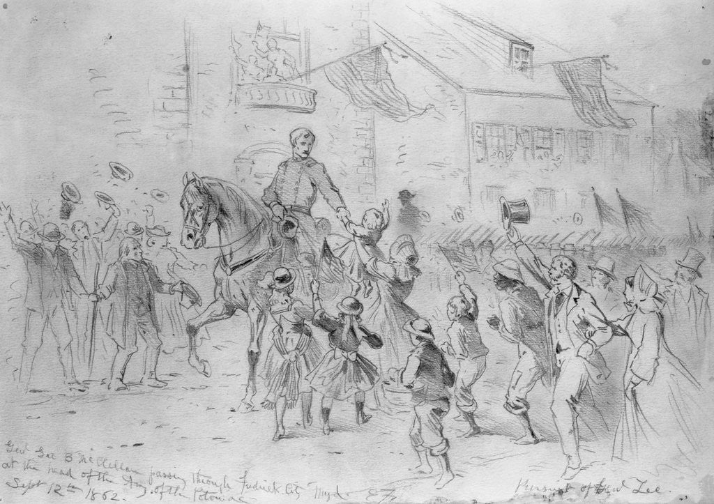 Detail of General McClellan Passing Through Frederick City, Maryland at the Head of the Army of the Potomac, September 12, 1862 by Edwin Forbes