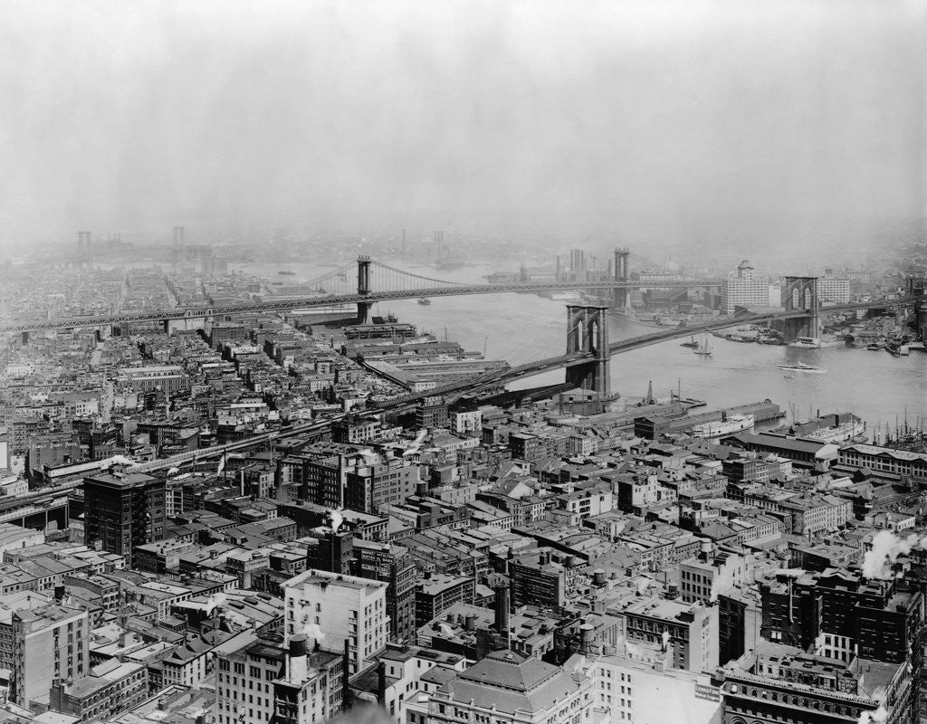 Detail of Brooklyn and Bridges over East River by Corbis