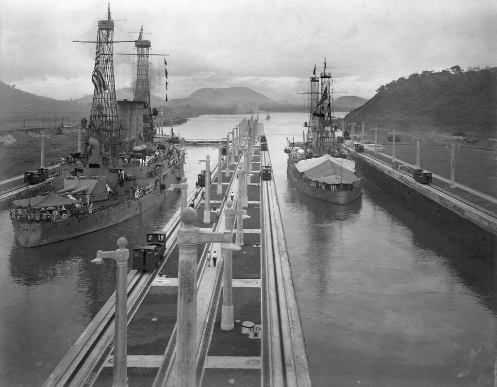 Detail of U. S. S. Missouri and U. S. S. Ohio at the Panama Canal by Anonymous