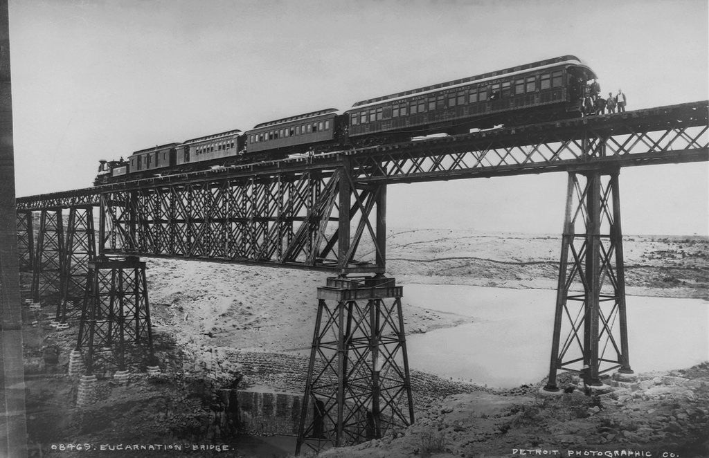 Detail of Passenger Train on Posada-Encarnation Trestle Bridge, Mexico by Anonymous