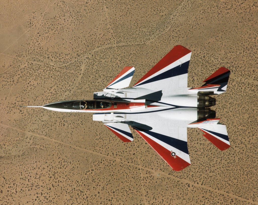 Detail of Red, White, and Blue F-15B in Flight by Anonymous