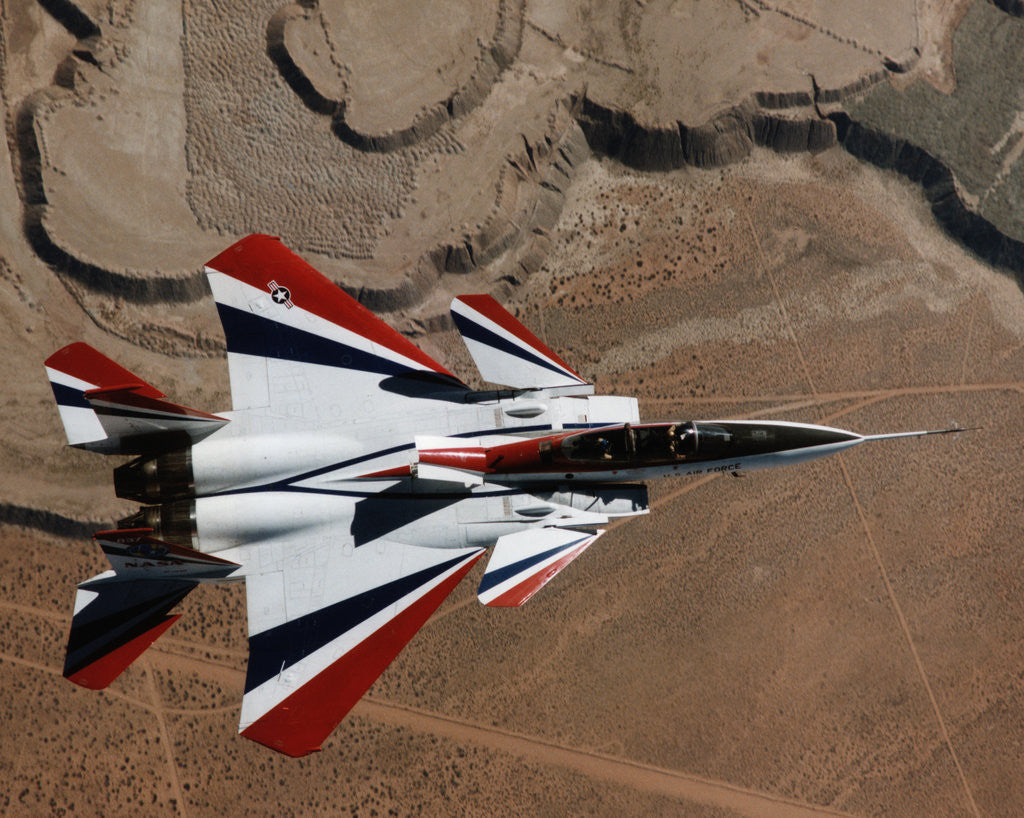 Detail of Red, White, and Blue F-15B in Flight by Anonymous