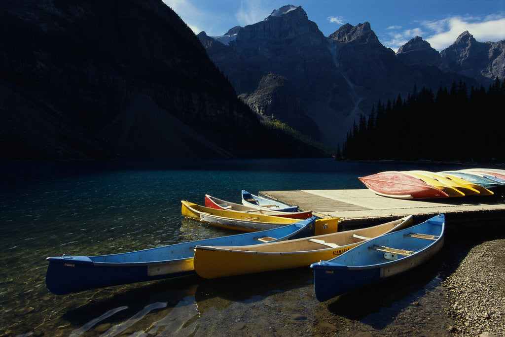 Detail of Canoes at Moraine Lake in Banff by Corbis