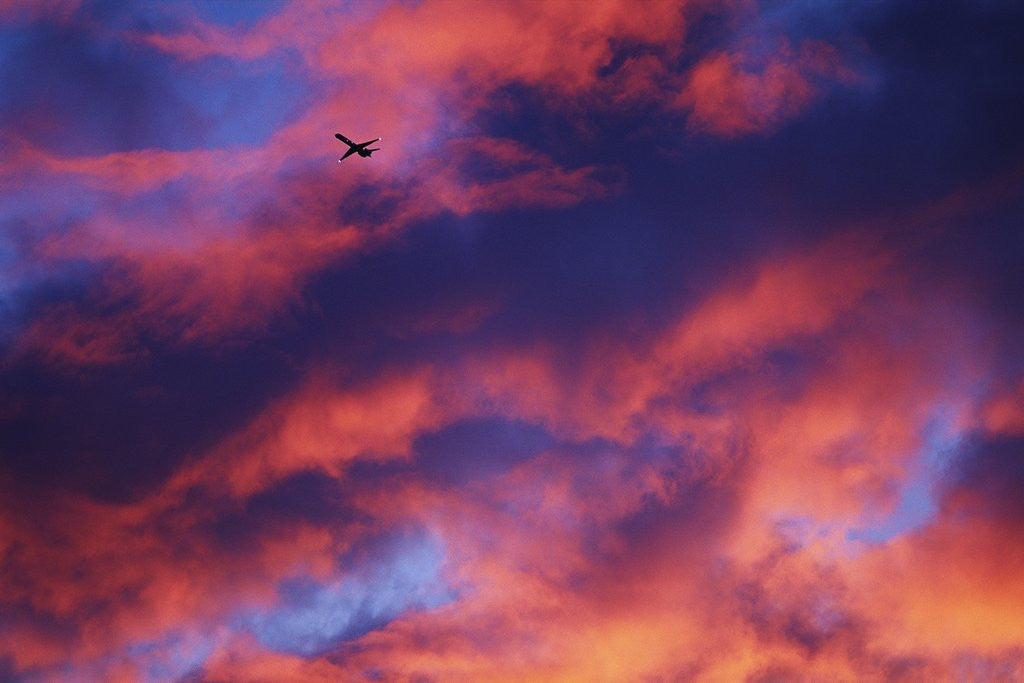 Detail of Jet Among Clouds at Sunset by Corbis