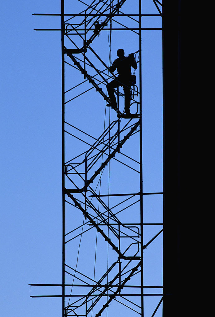 Detail of Steelworker Assembling Scaffolding by Anonymous