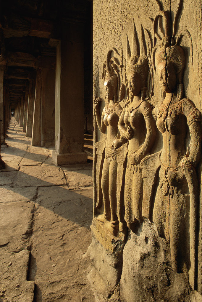 Detail of Bas Relief Sculptures at Angkor Wat by Corbis