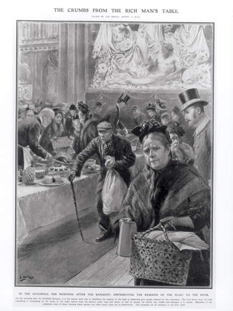 Detail of The Crumbs from the Rich Man's Table: Distributing the Remains of the Feast to the Poor in the Guildhall the Morning after the Banquet, 1908 by Samuel Begg