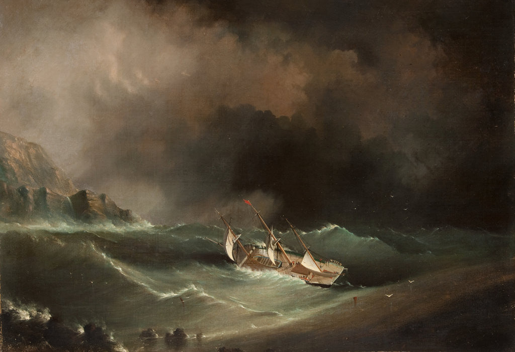 Detail of Ship caught in storm by Anonymous