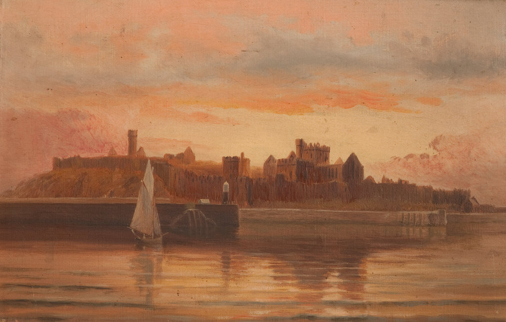 Detail of Peel Castle from the sea, at sunset by George Goodwin