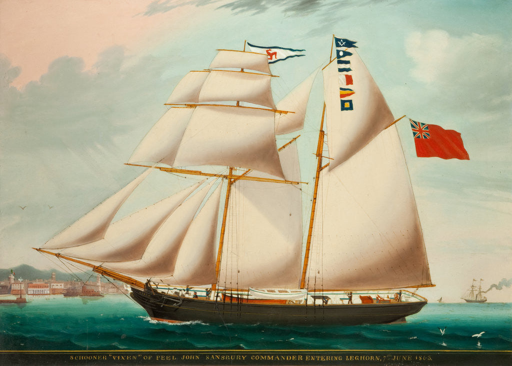 Detail of Schooner 'Vixen' entering Leghorn in 1863 under the command of John Sansbury by Anonymous