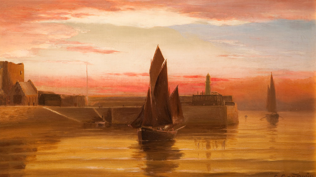 Detail of Lugger entering Peel harbour by George Goodwin