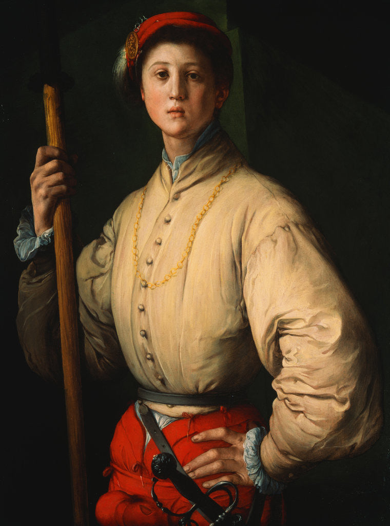 Detail of Portrait of a Halberdier (Francesco Guardi?) by Pontormo