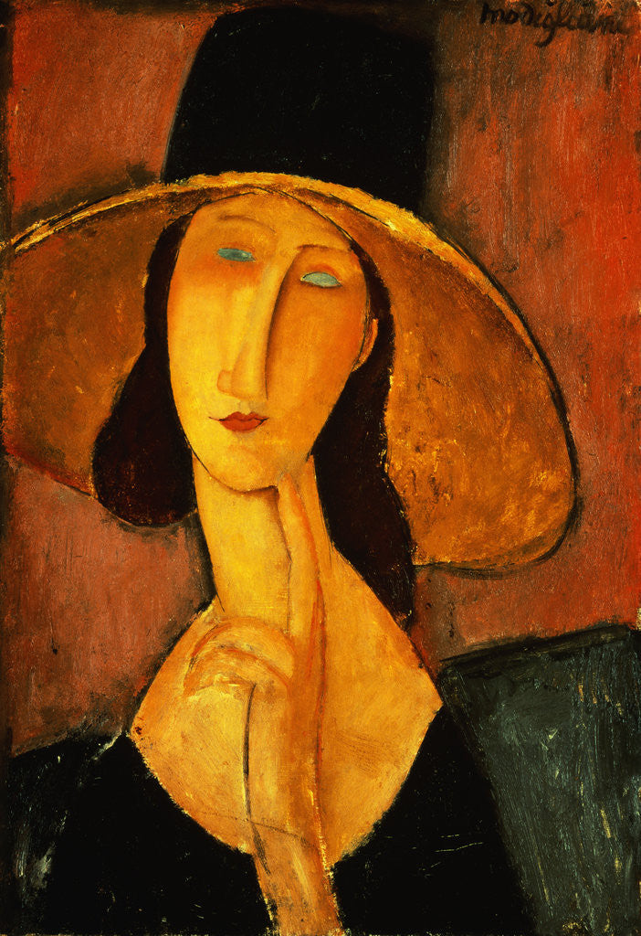 Detail of Portrait of Jeanne Hebuterne in a Large Hat by Amedeo Modigliani