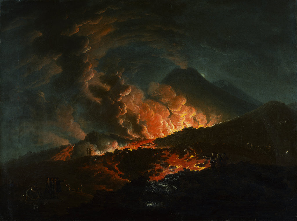 Detail of Vesuvius Erupting at Night, Observed by Elegant Gentlemen by J. A. Voltaire