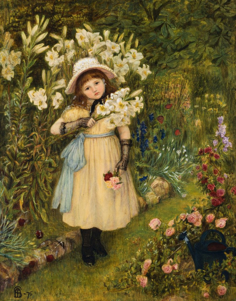 Detail of Portrait of Effie Holding a Lily and a Posy of Roses in a Garden by Marie Spartali Stillman